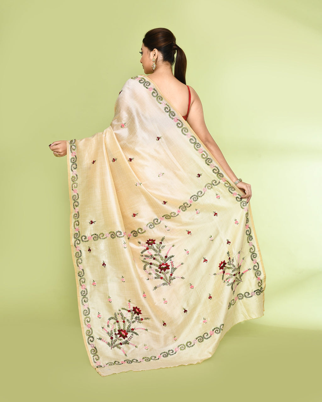 Piyari Fashion Women's Beige Embellished Embroidery Silk Saree - Distacart