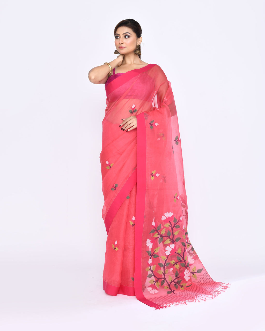 Piyari Fashion Women's Pink Embellished Silk Jamdani Saree - Distacart