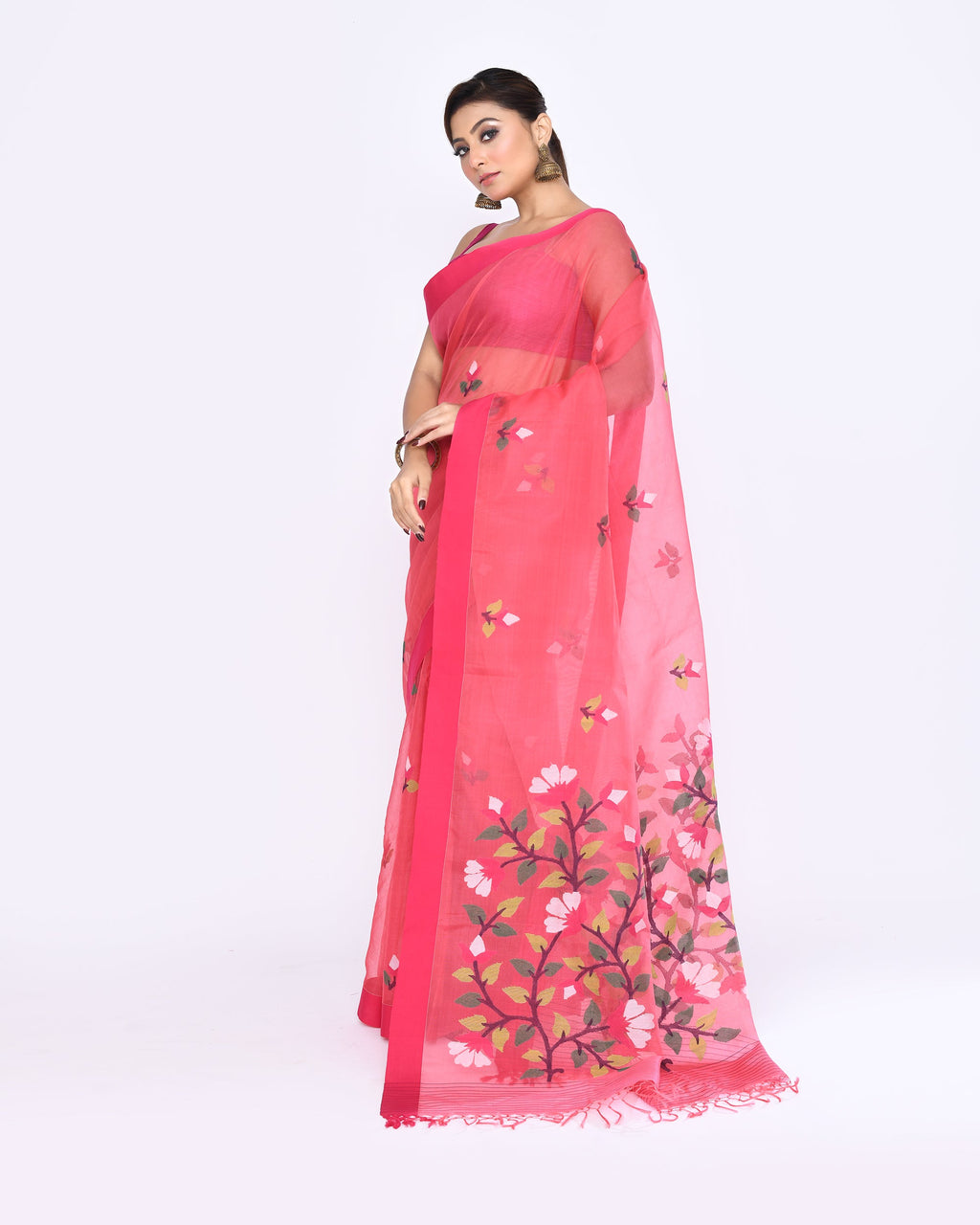 Piyari Fashion Women's Pink Embellished Silk Jamdani Saree - Distacart