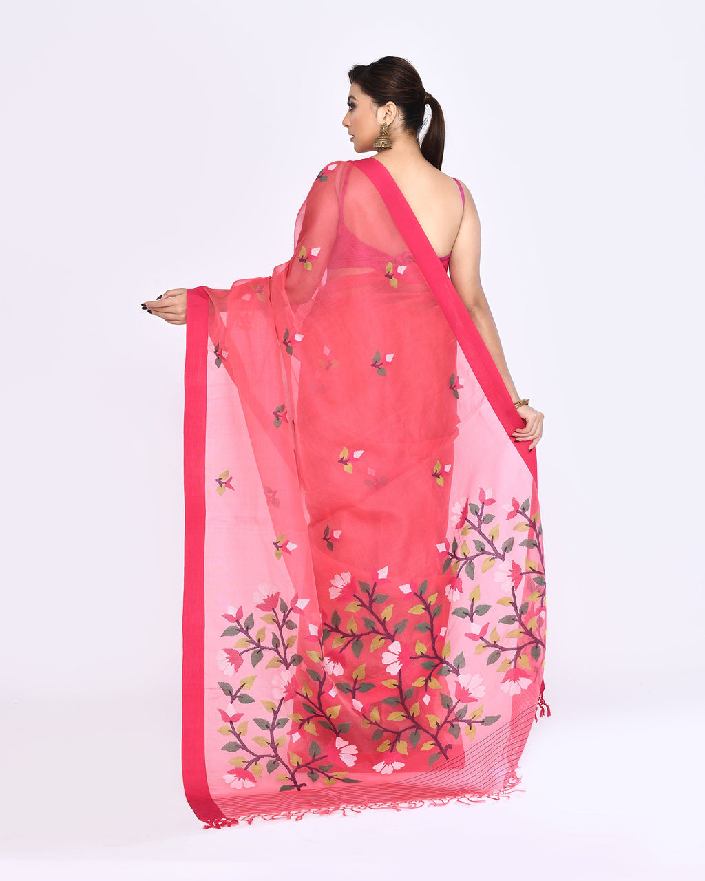 Piyari Fashion Women's Pink Embellished Silk Jamdani Saree - Distacart