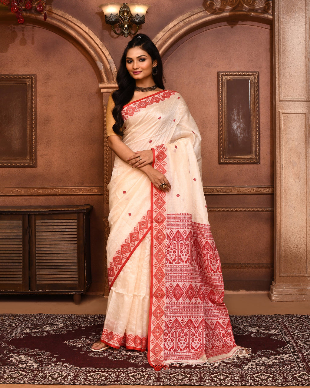 Piyari Fashion Off White Tussar Silk Saree With Blouse Piece - Distacart