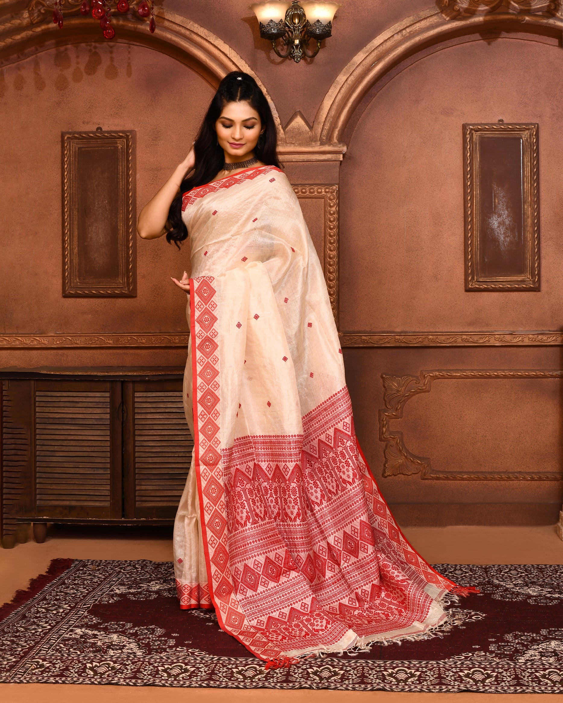 Piyari Fashion Off White Tussar Silk Saree With Blouse Piece - Distacart