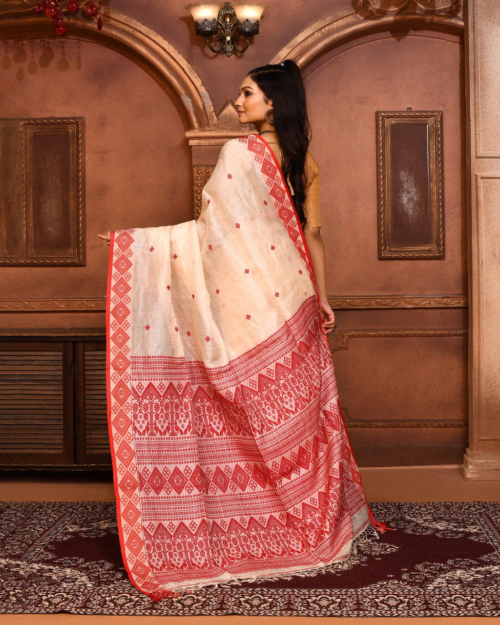 Piyari Fashion Off White Tussar Silk Saree With Blouse Piece - Distacart