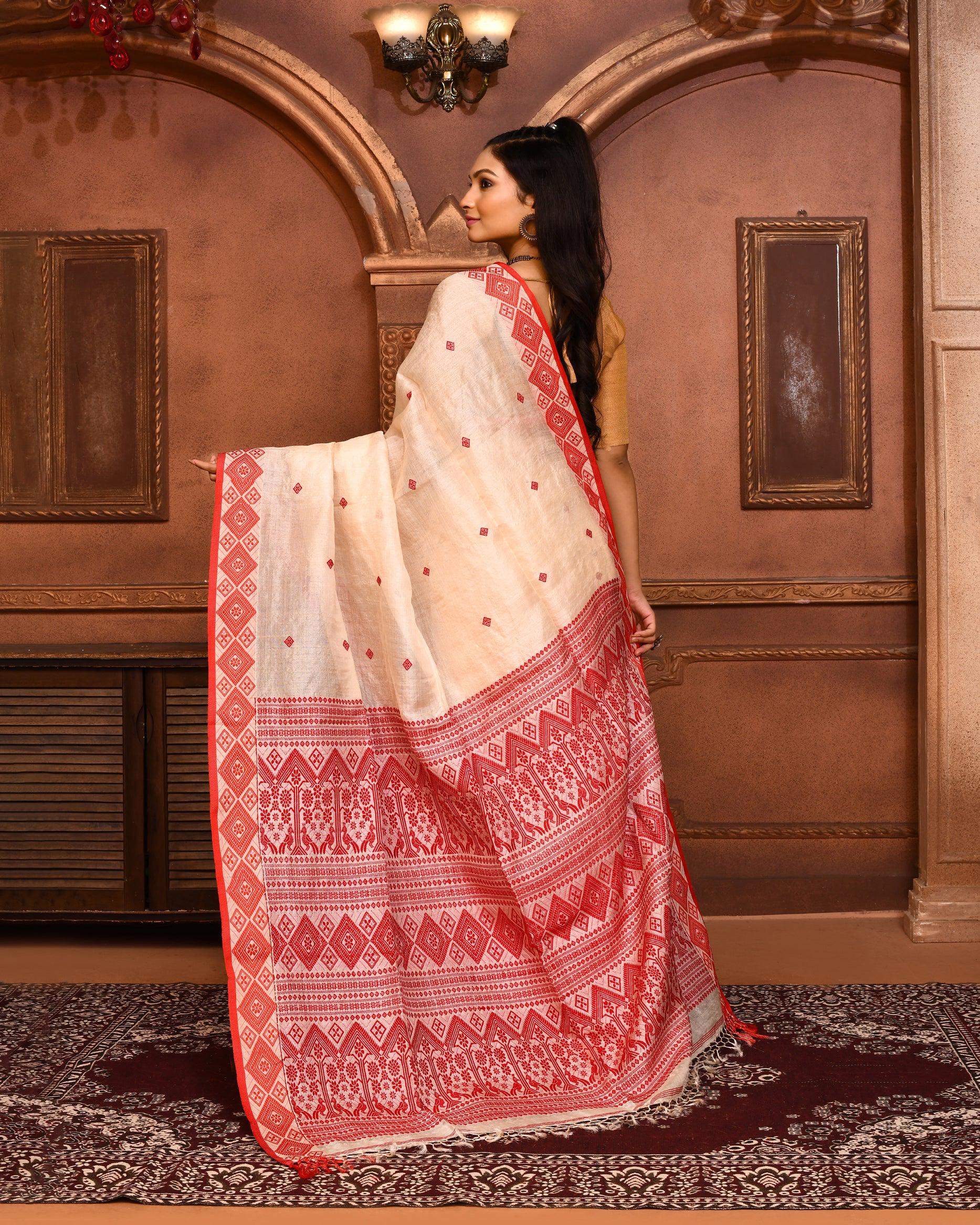 Piyari Fashion Off White Tussar Silk Saree With Blouse Piece - Distacart