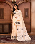 Piyari Fashion Off White Tussar Silk Jamdani Saree With Blouse Piece - Distacart
