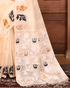 Piyari Fashion Off White Tussar Silk Jamdani Saree With Blouse Piece - Distacart