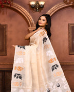 Piyari Fashion Off White Tussar Silk Jamdani Saree With Blouse Piece - Distacart