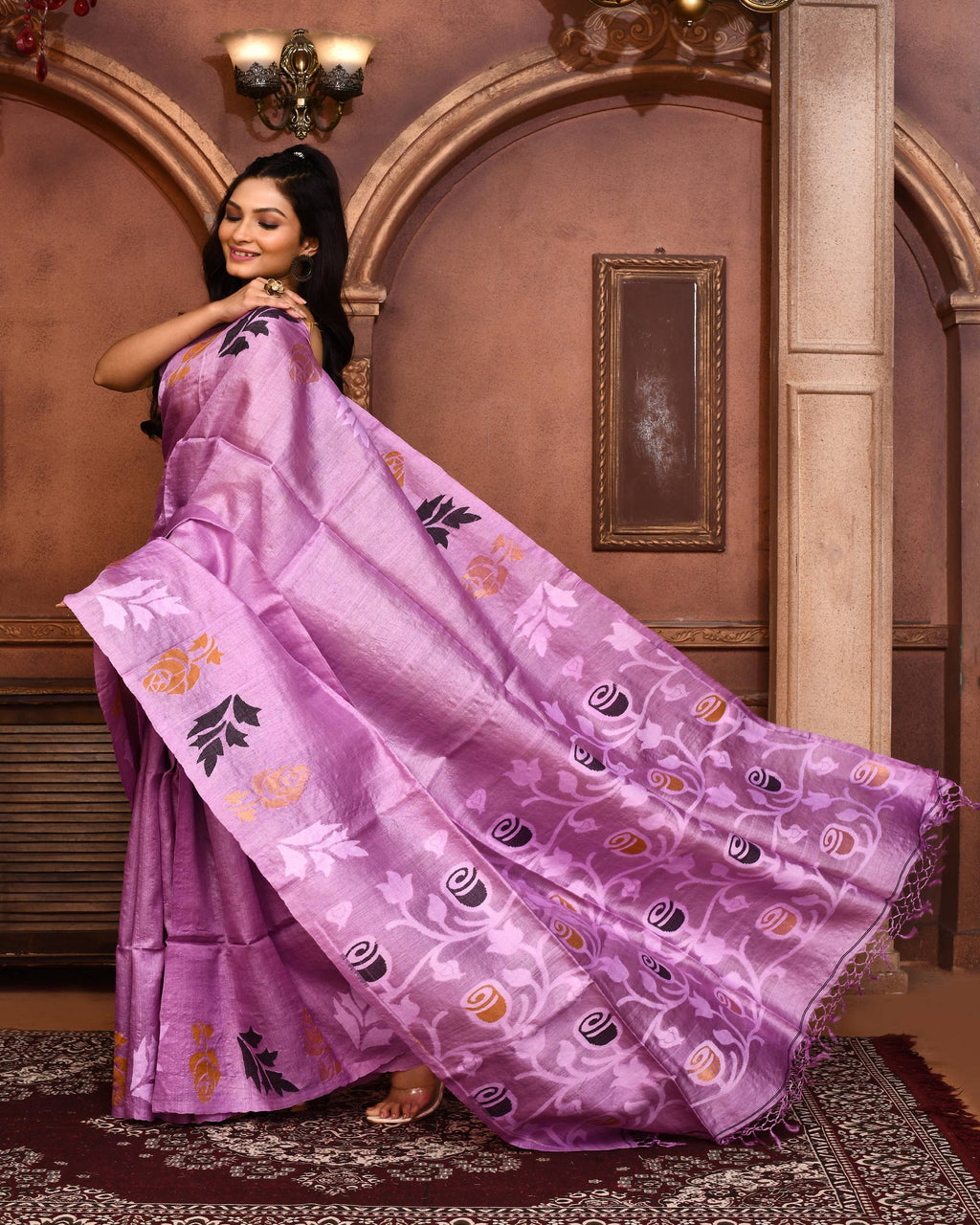 Piyari Fashion Purple Tussar Silk Jamdani Saree With Blouse Piece - Distacart