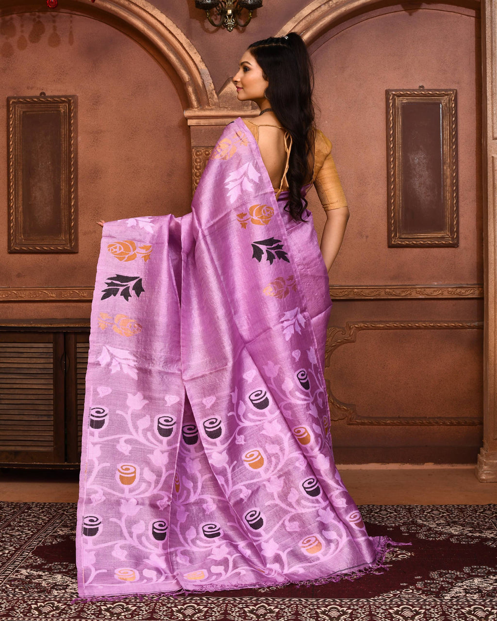 Piyari Fashion Purple Tussar Silk Jamdani Saree With Blouse Piece - Distacart