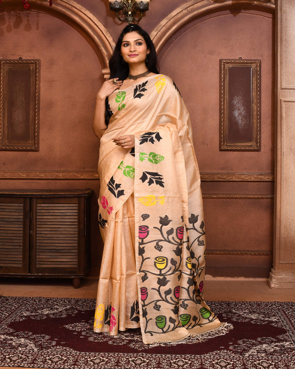 Piyari Fashion Beige Tussar Silk Jamdani Saree With Blouse Piece - Distacart
