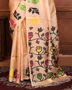 Piyari Fashion Beige Tussar Silk Jamdani Saree With Blouse Piece - Distacart