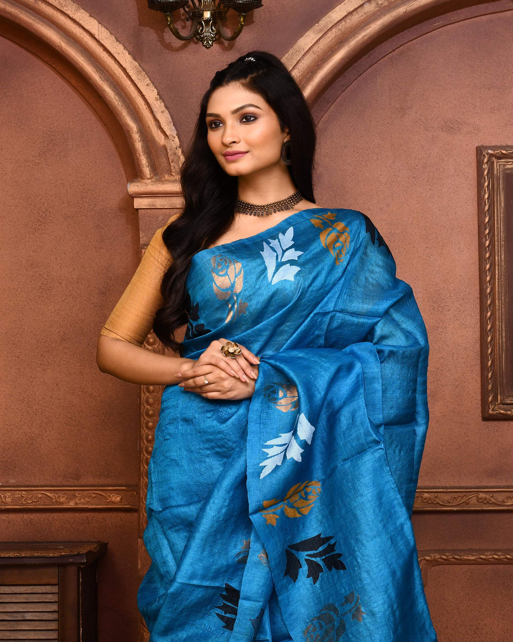 Piyari Fashion Turquoise Blue Tussar Silk Jamdani Saree With Blouse Piece - Distacart