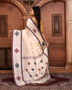 Piyari Fashion Off White Tussar Silk Jamdani Saree With Blouse Piece - Distacart