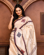 Piyari Fashion Off White Tussar Silk Jamdani Saree With Blouse Piece - Distacart