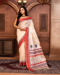 Piyari Fashion Off White Tussar Silk Jamdani Saree With Blouse Piece - Distacart