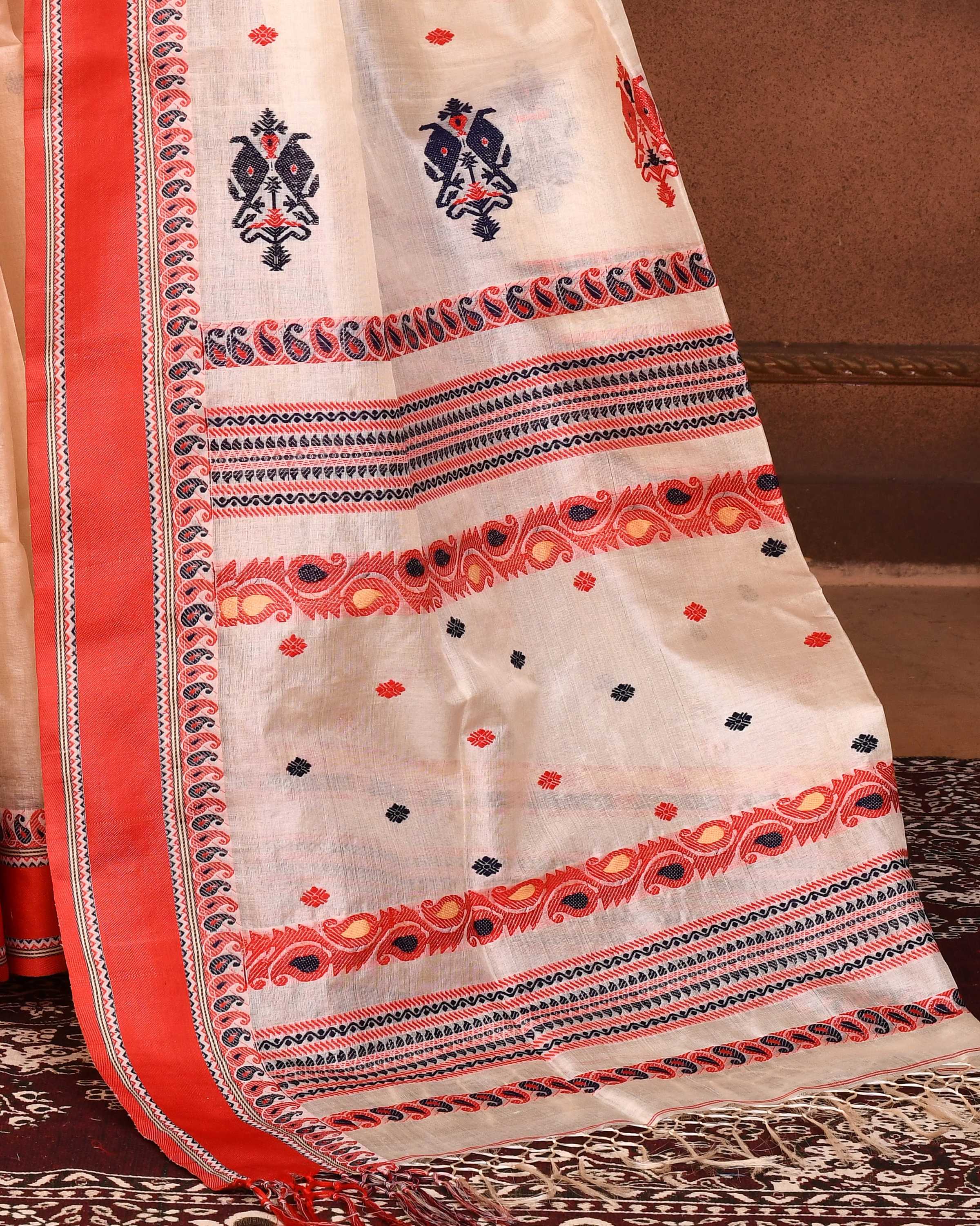 Piyari Fashion Off White Tussar Silk Jamdani Saree With Blouse Piece - Distacart