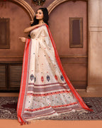 Piyari Fashion Off White Tussar Silk Jamdani Saree With Blouse Piece - Distacart