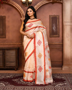 Piyari Fashion Off White Tussar Silk Jamdani Saree With Blouse Piece - Distacart