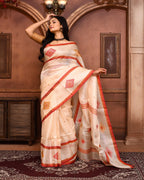 Piyari Fashion Off White Tussar Silk Jamdani Saree With Blouse Piece - Distacart