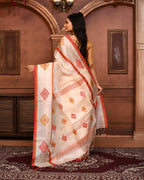Piyari Fashion Off White Tussar Silk Jamdani Saree With Blouse Piece - Distacart
