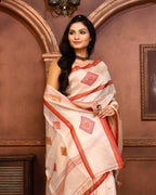 Piyari Fashion Off White Tussar Silk Jamdani Saree With Blouse Piece - Distacart