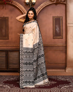 Piyari Fashion Off White Tussar Silk Jamdani Saree With Blouse Piece - Distacart