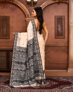 Piyari Fashion Off White Tussar Silk Jamdani Saree With Blouse Piece - Distacart