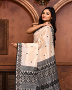 Piyari Fashion Off White Tussar Silk Jamdani Saree With Blouse Piece - Distacart
