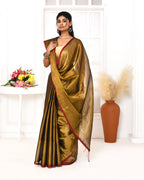 Piyari Fashion Women's Gold Dual Tone Organic Tissue Saree With Blouse Piece - Distacart