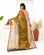Piyari Fashion Women's Gold Dual Tone Organic Tissue Saree With Blouse Piece - Distacart