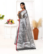 Piyari Fashion Women's Silver Grey Dual Tone Organic Tissue Saree With Blouse Piece - Distacart