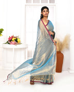 Piyari Fashion Women's Copper Blue Dual Tone Organic Tissue Saree With Blouse Piece - Distacart