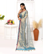 Piyari Fashion Women's Copper Blue Dual Tone Organic Tissue Saree With Blouse Piece - Distacart