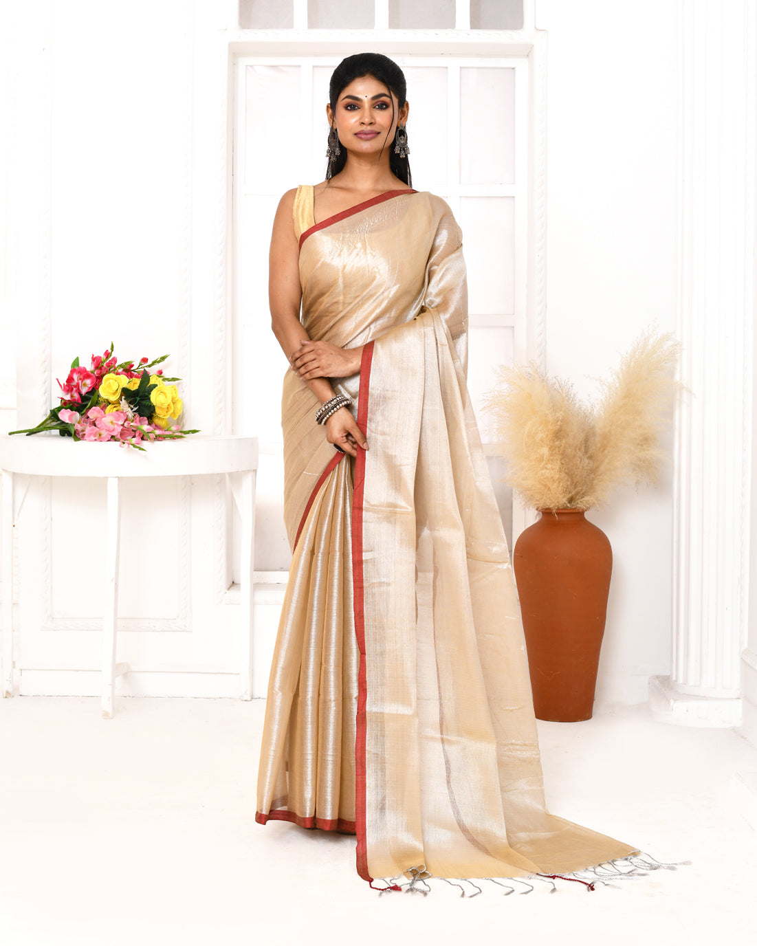 Piyari Fashion Women's Muga Dual Tone Organic Tissue Saree With Blouse Piece - Distacart