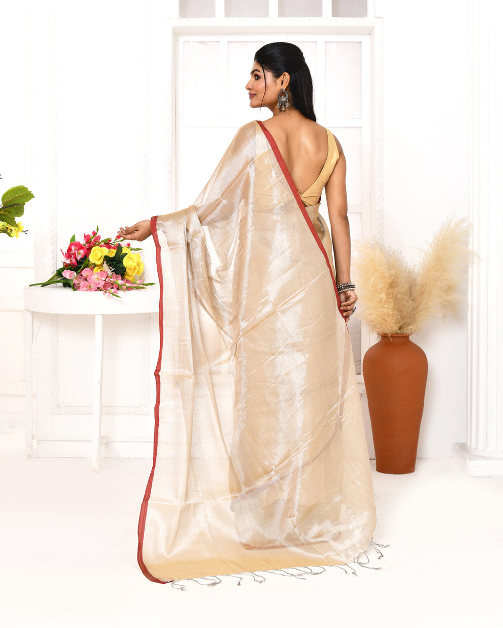 Piyari Fashion Women's Muga Dual Tone Organic Tissue Saree With Blouse Piece - Distacart