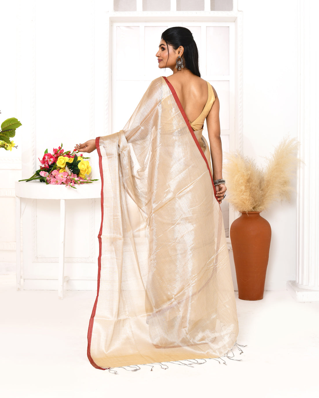 Piyari Fashion Women's Muga Dual Tone Organic Tissue Saree With Blouse Piece - Distacart