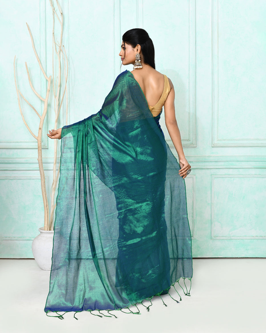 Piyari Fashion Women's Green Blue Dual Tone Organic Tissue Saree With Blouse Piece - Distacart