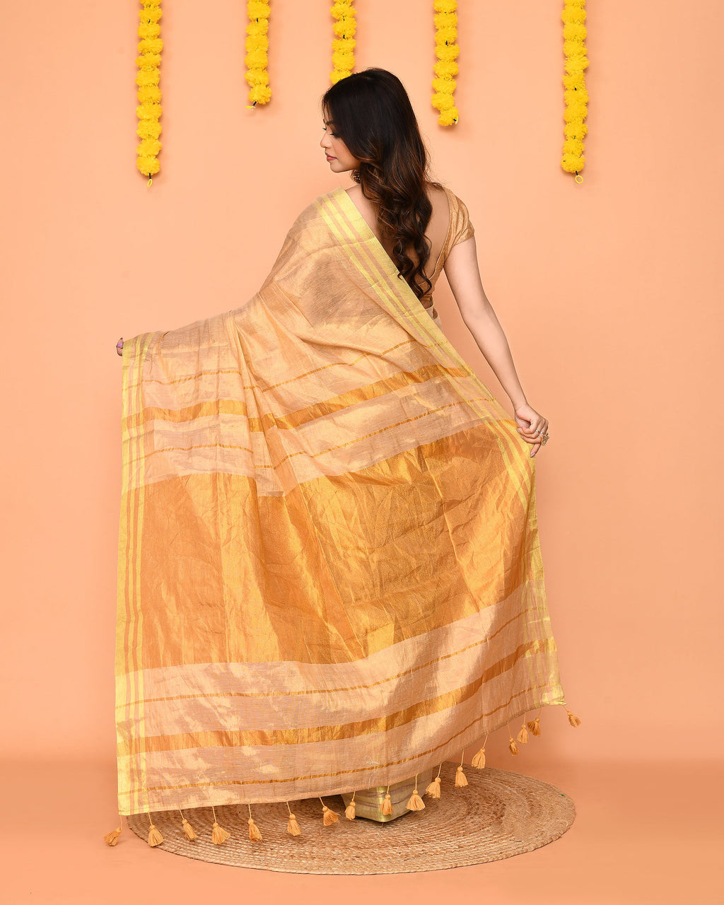 Piyari Fashion Women's Beige Zari Cotton Handloom Tissue Saree - Distacart
