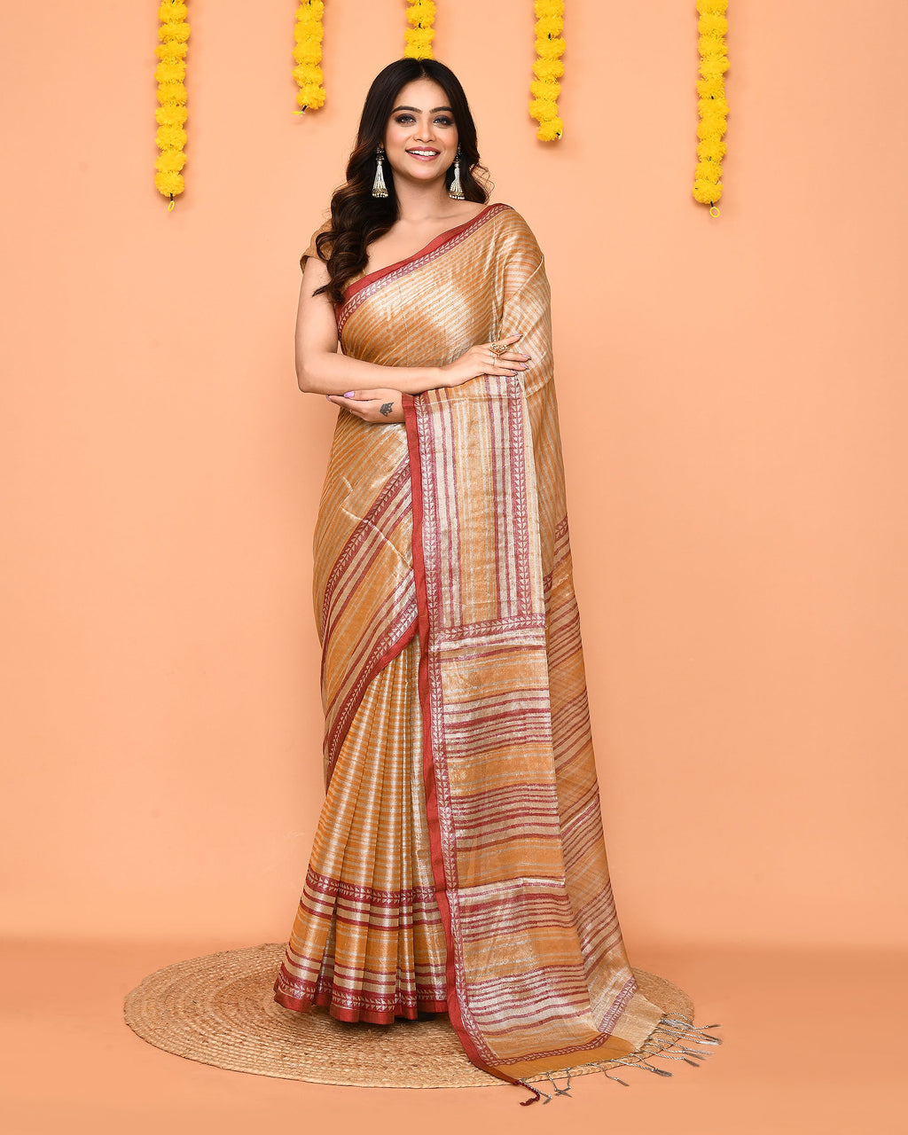 Piyari Fashion Women's Beige Zari Cotton Handloom Tissue Saree - Distacart