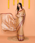 Piyari Fashion Women's Beige Zari Cotton Handloom Tissue Saree - Distacart