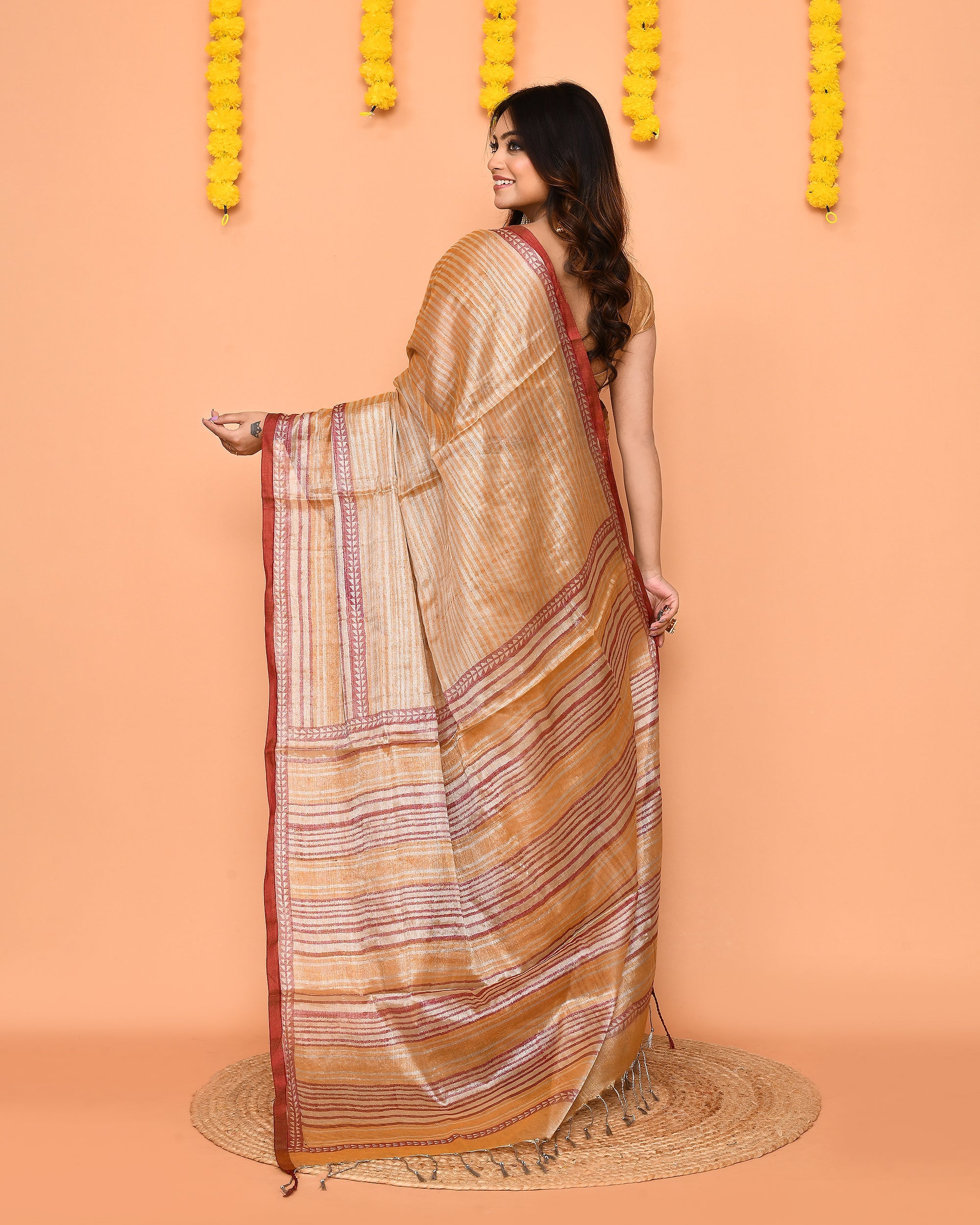 Piyari Fashion Women's Beige Zari Cotton Handloom Tissue Saree - Distacart