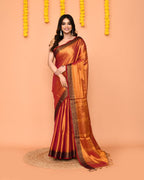 Piyari Fashion Women's Pink Yellow Dual Tone Zari Cotton Handloom Tissue Saree - Distacart