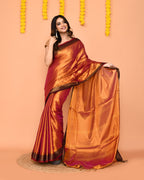 Piyari Fashion Women's Pink Yellow Dual Tone Zari Cotton Handloom Tissue Saree - Distacart