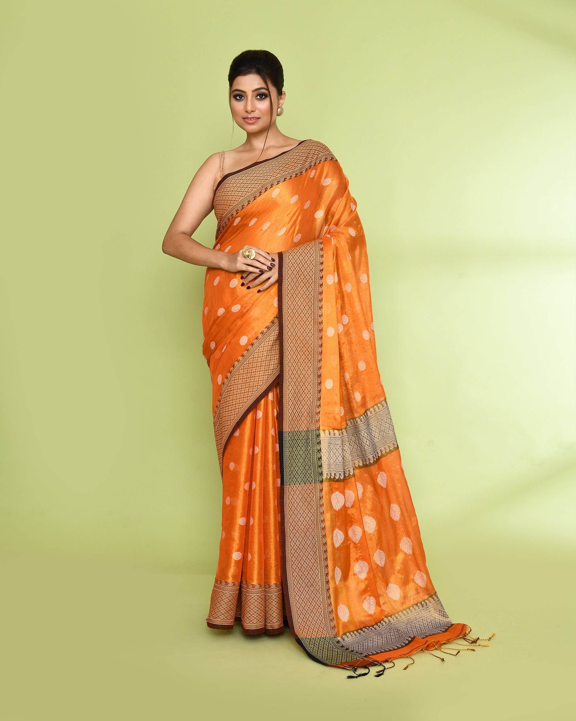 Piyari Fashion Women's Orange Zari Cotton Tissue Jamdani Saree - Distacart