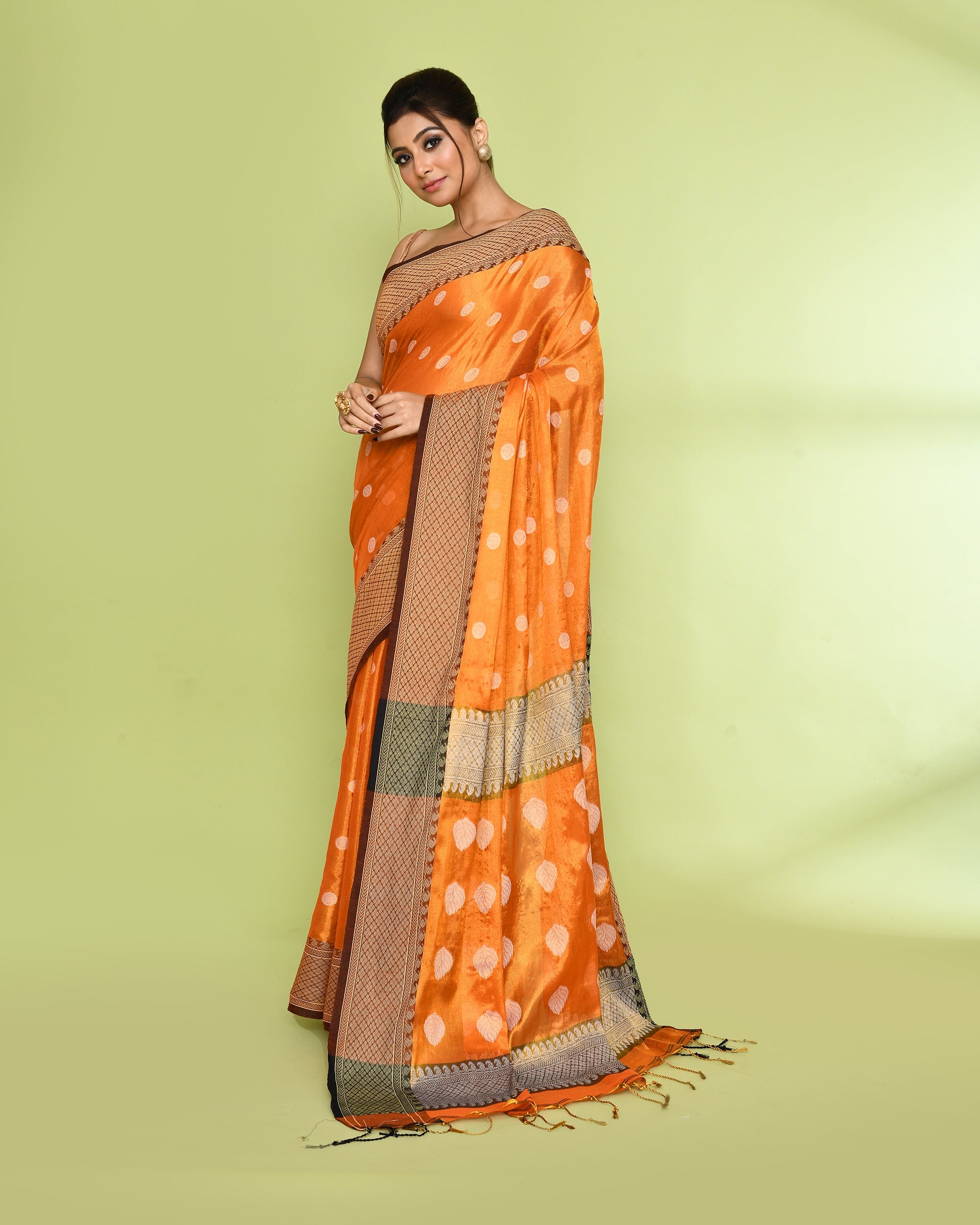 Piyari Fashion Women's Orange Zari Cotton Tissue Jamdani Saree - Distacart
