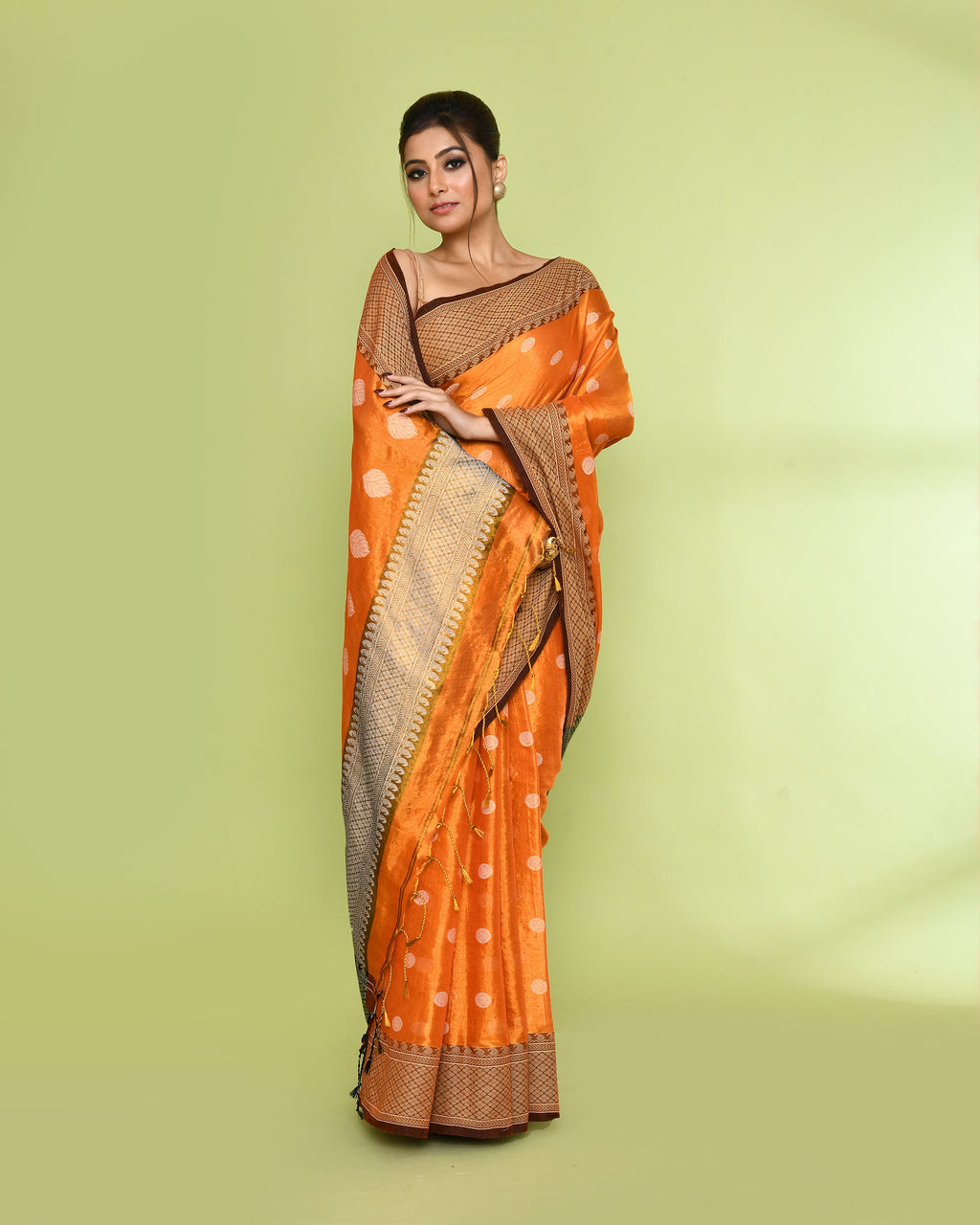 Piyari Fashion Women's Orange Zari Cotton Tissue Jamdani Saree - Distacart