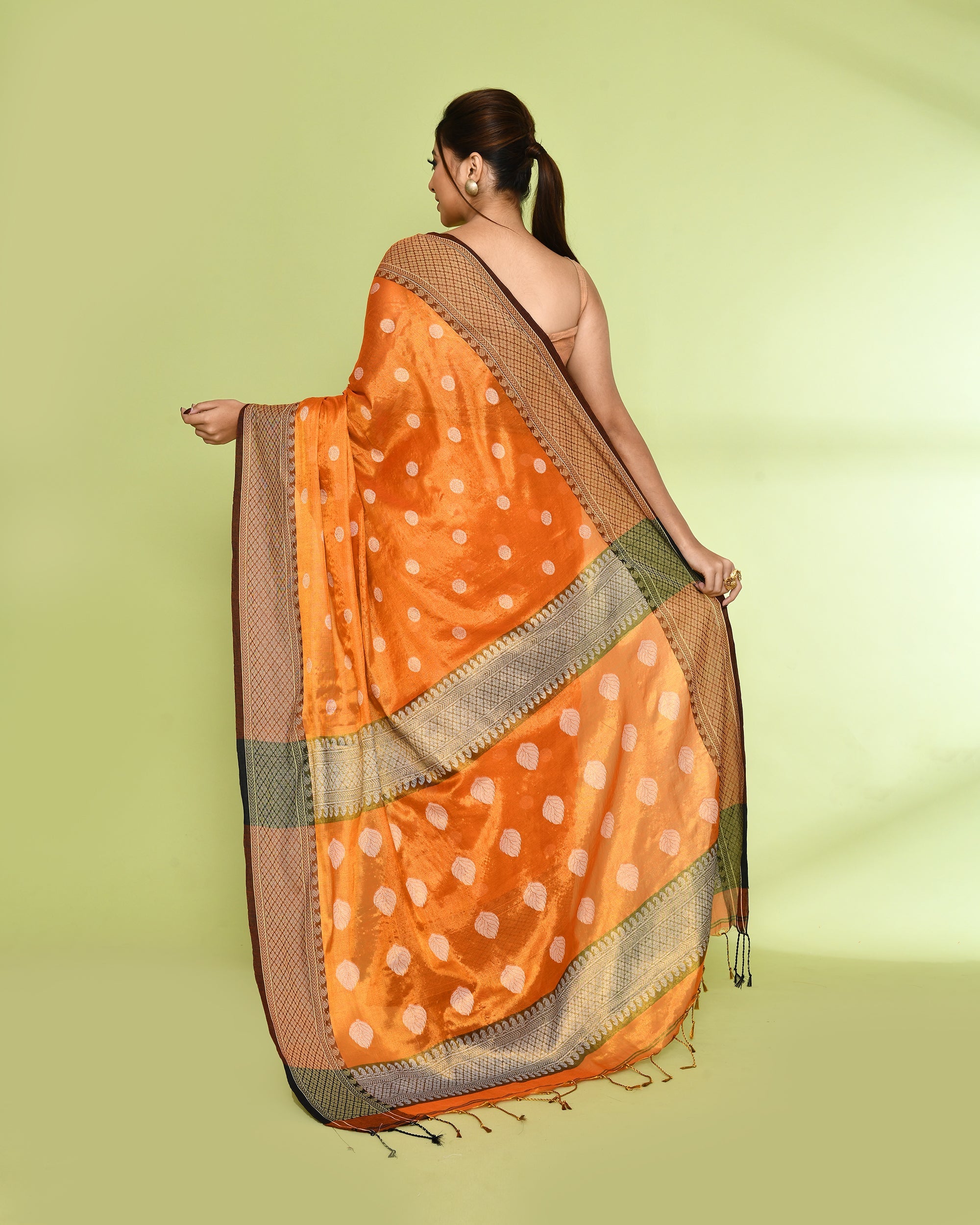 Piyari Fashion Women's Orange Zari Cotton Tissue Jamdani Saree - Distacart