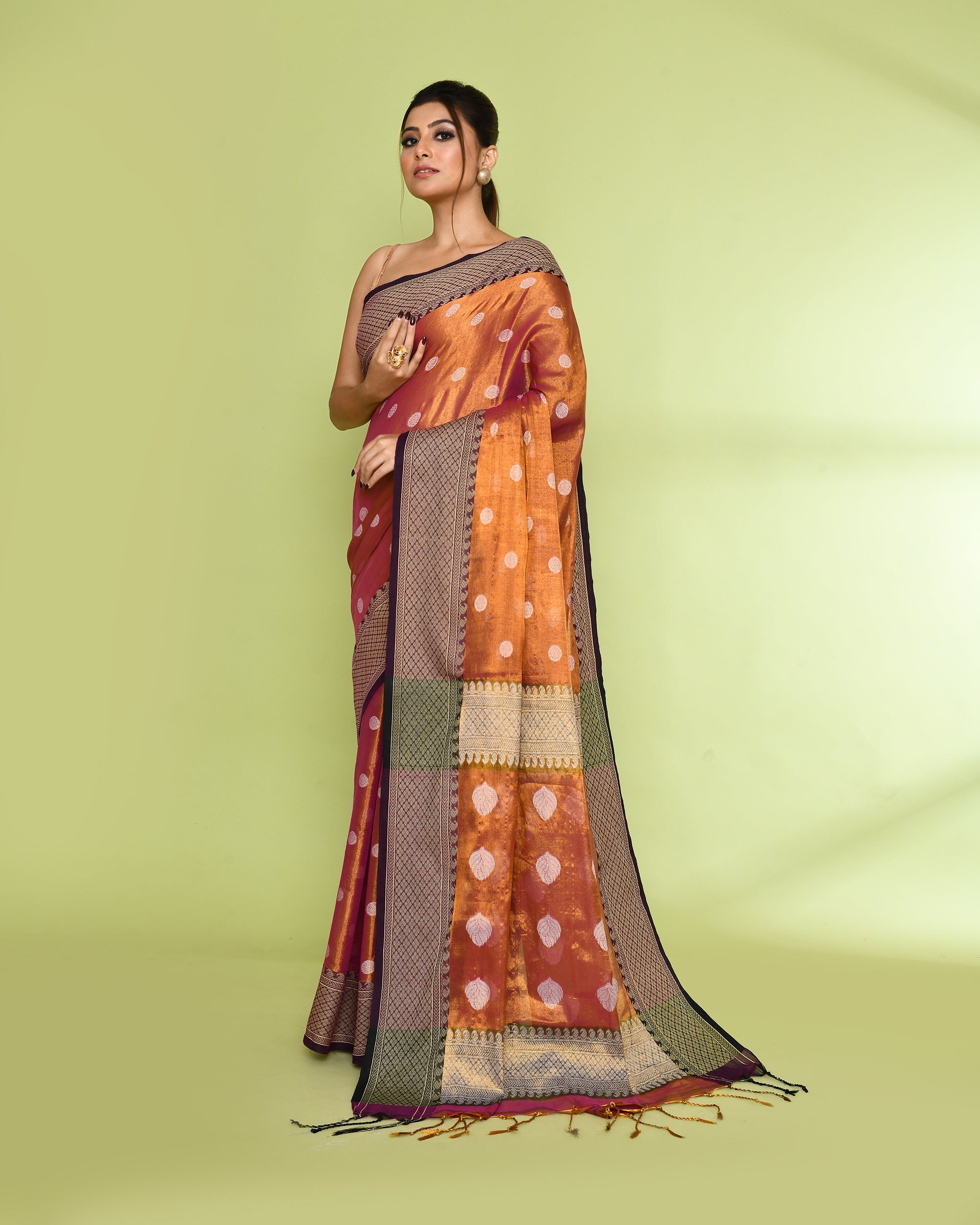 Piyari Fashion Women's Gold Magenta Zari Cotton Tissue Jamdani Saree - Distacart