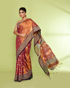 Piyari Fashion Women's Gold Magenta Zari Cotton Tissue Jamdani Saree - Distacart