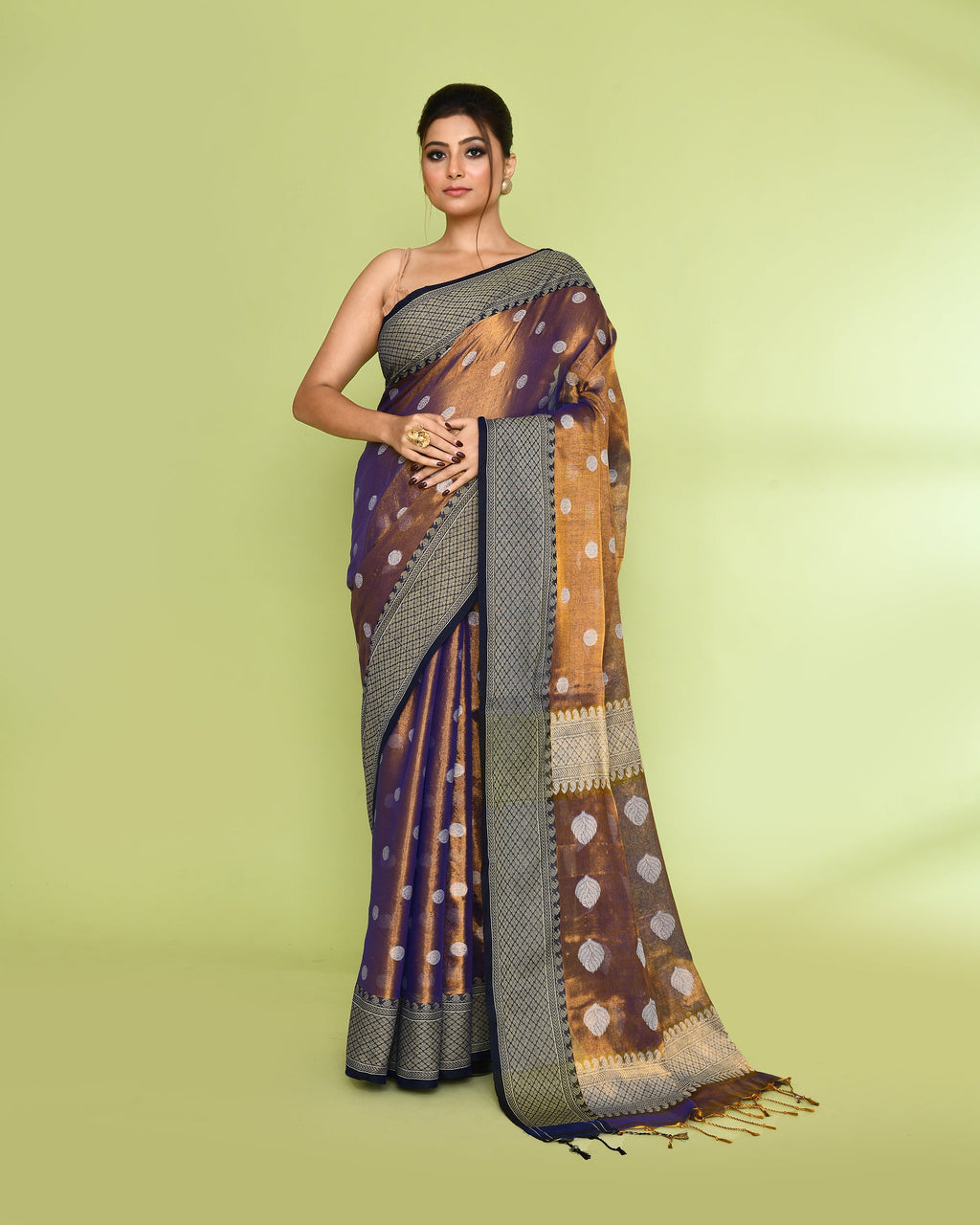 Piyari Fashion Women's Gold Blue Zari Cotton Tissue Jamdani Saree - Distacart